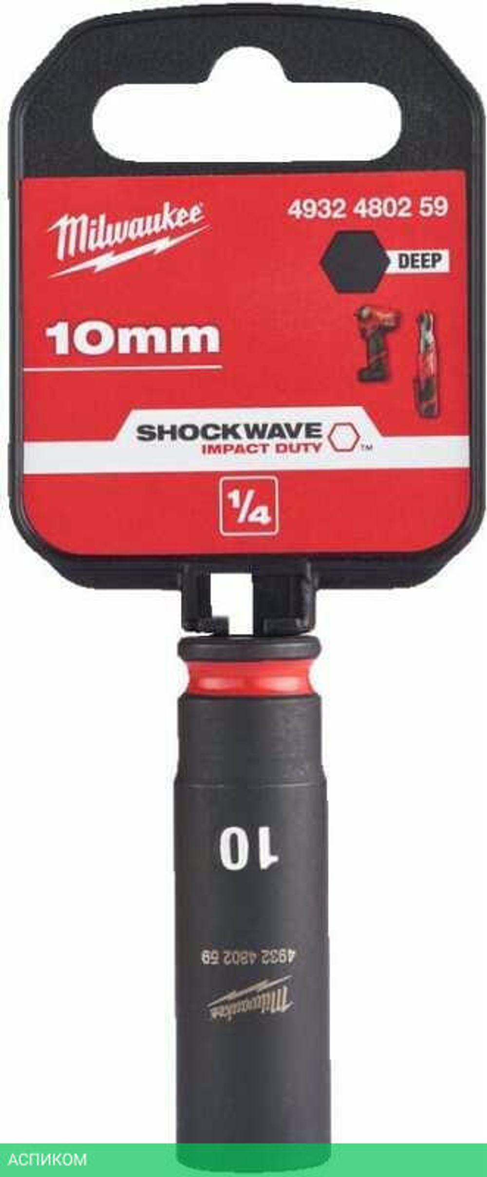 Головка ударная Milwaukee Shockwave 1/4" 10мм (4932480259)