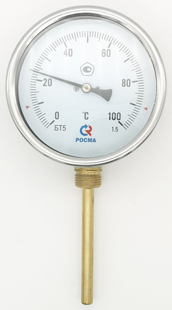 Термометр биметаллический БТ-52.211 (0+100) G1/2, 100мм, 1.6, радиальный