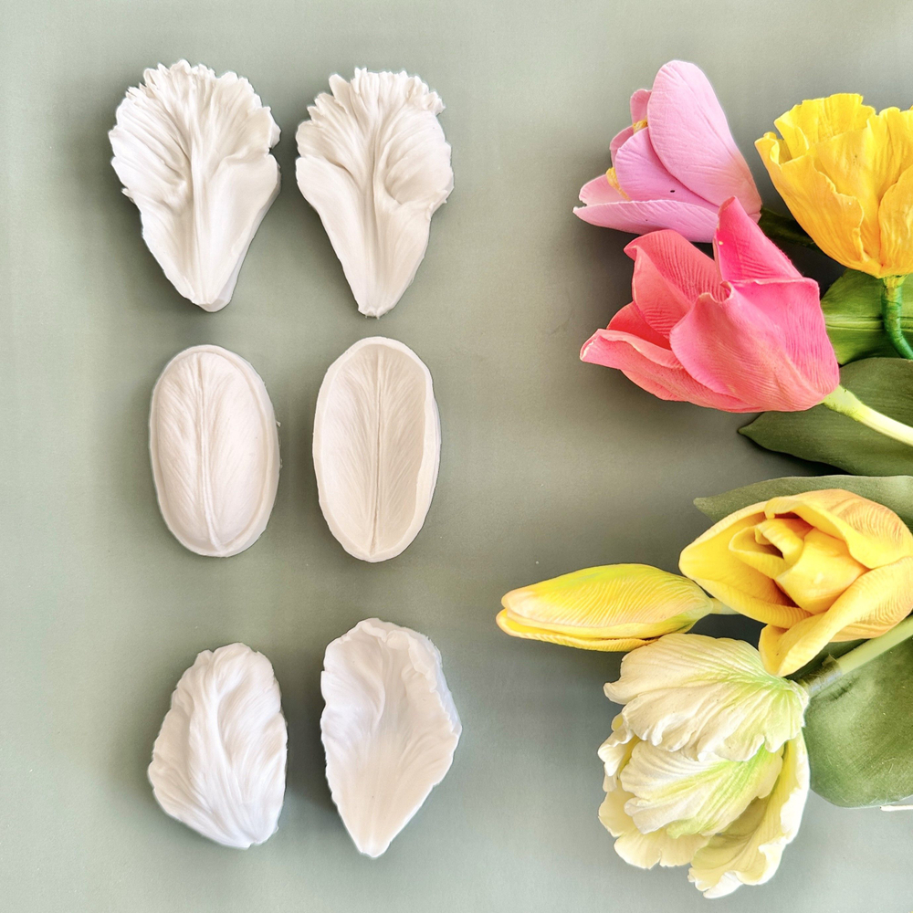 Молды силиконовые Набор для лепки Тюльпанов 3 шт. / вайнеры для лепестков 3 видов: пионовидный, резной и овальный