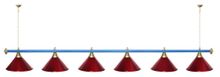 Лампа STARTBILLIARDS 6 пл. (плафоны синие,штанга коричневая,фурнитура золото)