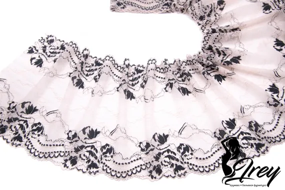 03-210 Кружево эластичное 22 см, пион/черный