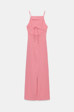 ZARA ПЛАТЬЕ МИДИ СО СБОРКАМИ, РОЗОВАТЫЙ