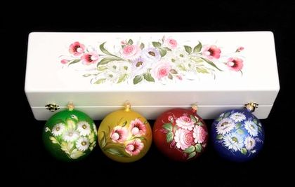 Zhostovo Christmas balls in wooden box - set of 4 balls SET04D-667785804