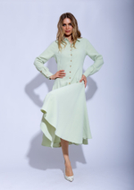 Женское мятное платье-рубашка миди с пуговицами