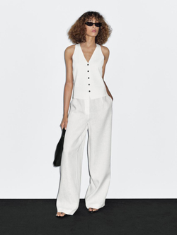 Massimo Dutti Трикотажный жилет с контрастными пуговицами, белый