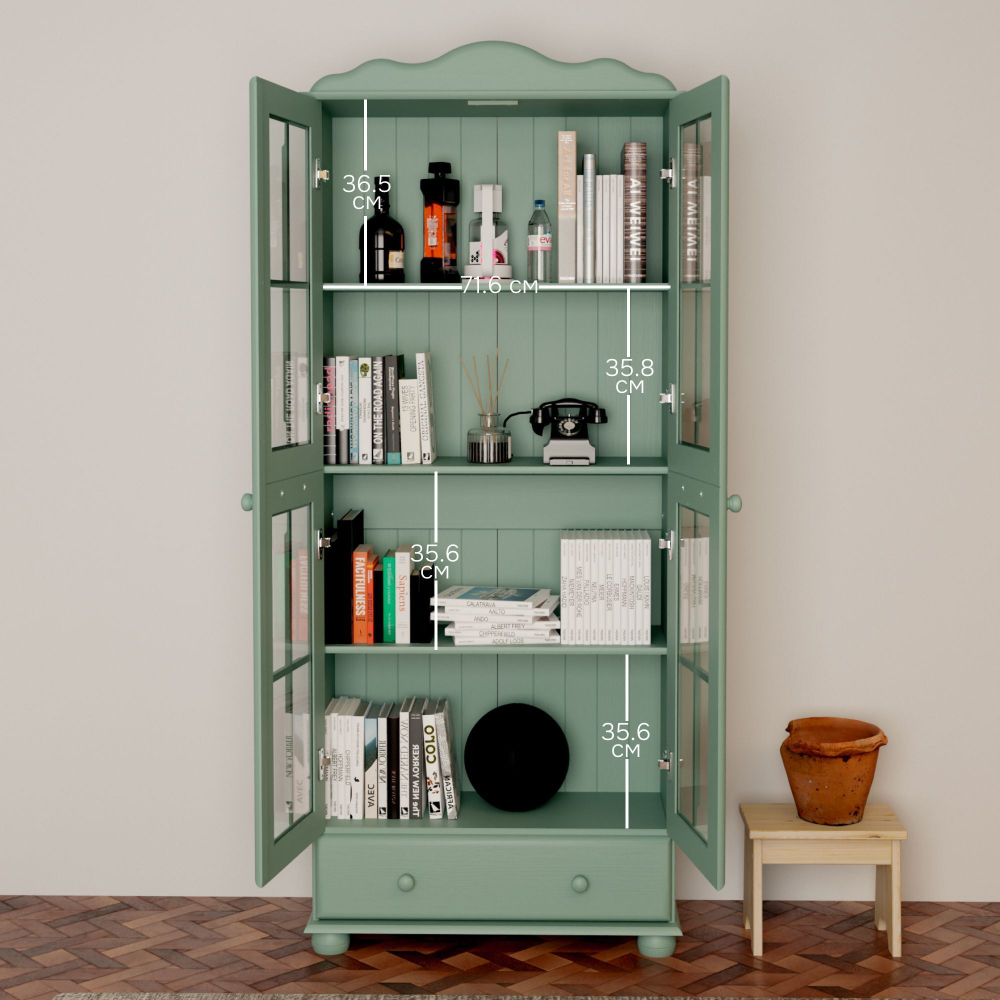 Dipriz Шкаф-витрина Бритта из сосны, 2 двери, эвкалипт