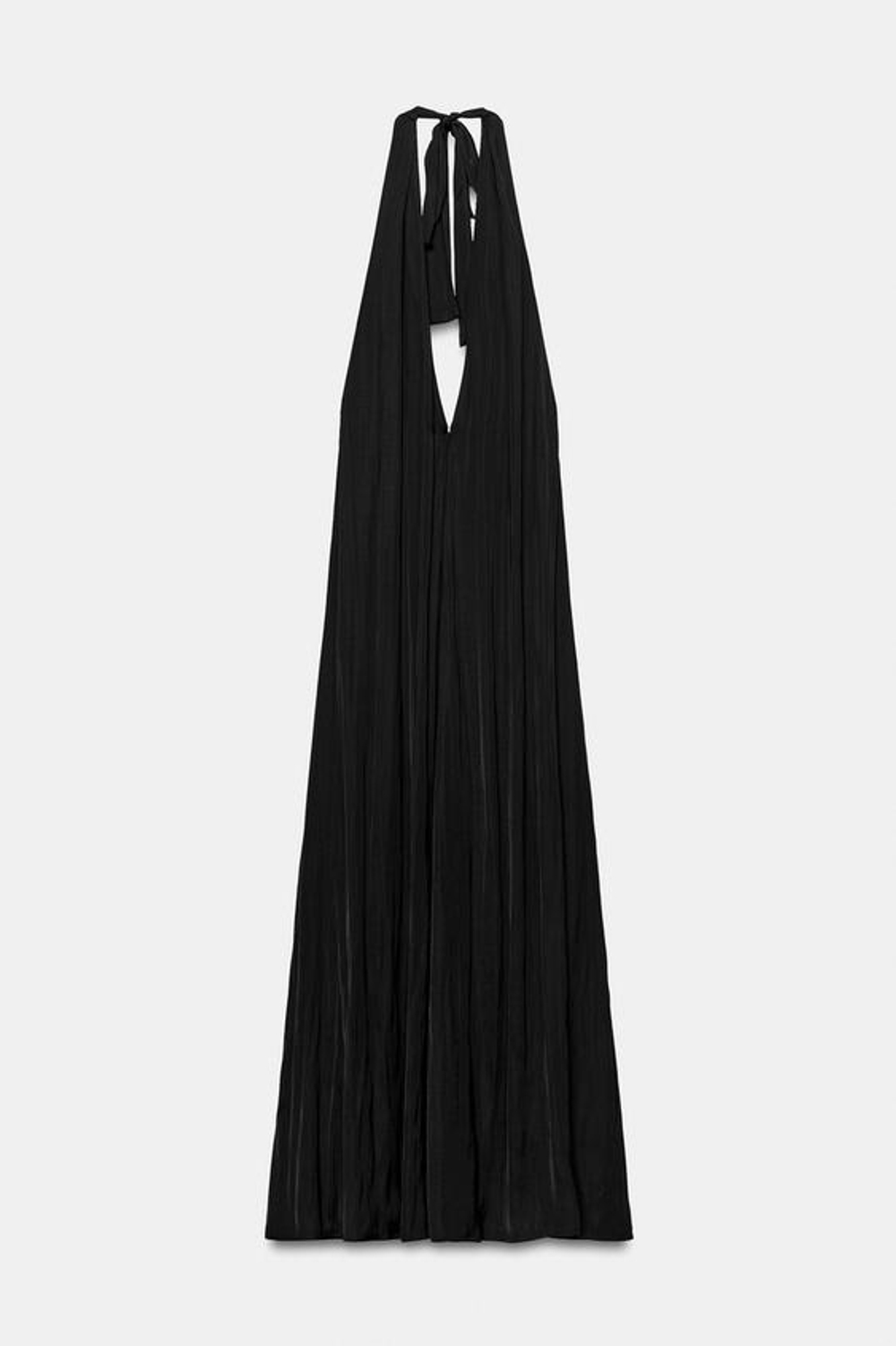ZARA АТЛАСНОЕ ПЛАТЬЕ МИДИ С ВОРОТНИКОМ ХАЛТЕР, ЧЕРНЫЙ