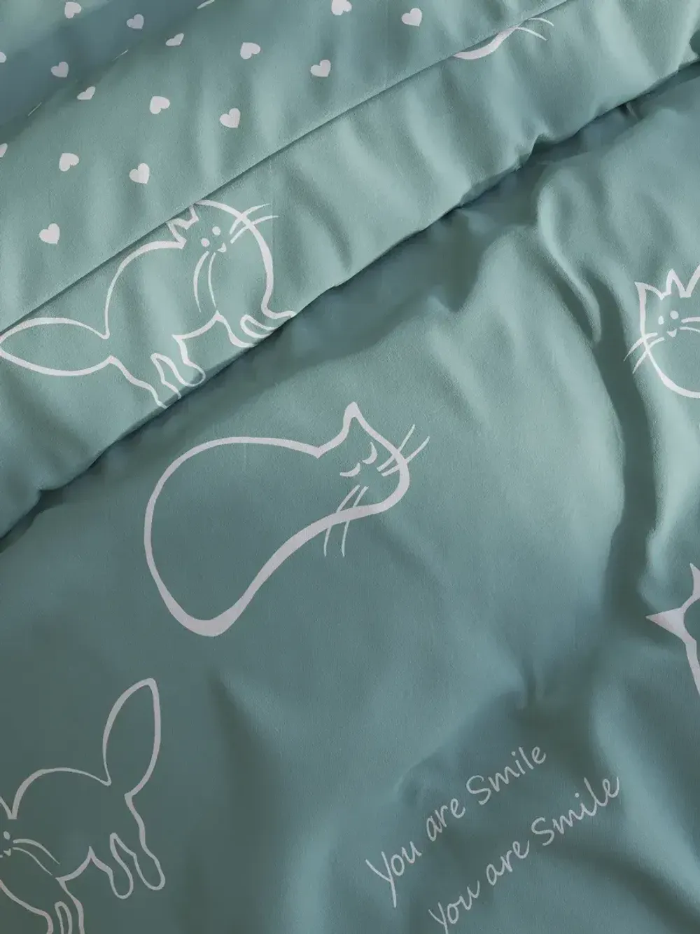 Постельное белье "КОТИКИ (мята)/Nicol" 1,5-сп наволочка 50х70 1шт Простынь 150х215 см Пододеяльник 145х215 см Сказка сатин