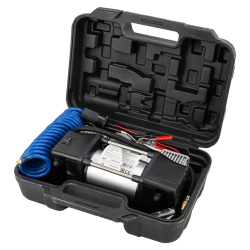 Компрессор автомобильный поршневой двухцилиндровый с аналоговым манометром и встроенным фонарем (12В, 20А, 65л/мин, 7бар) в пласт.кейсе Scheppach Sch-2014360