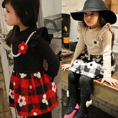 Платье со съемными бусами, воланами и юбкой в клетку с цветами