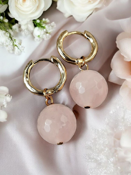 Серьги-конго трансформеры с розовым кварцем