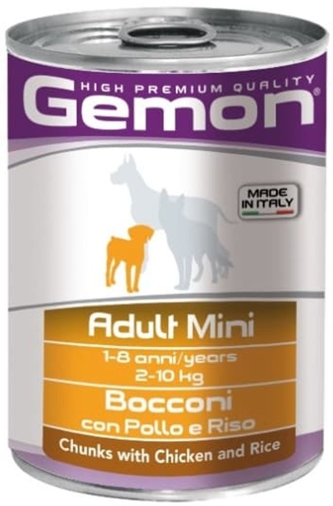 Gemon 415г Dog Mini консервы для собак мелких пород кусочки курицы с рисом