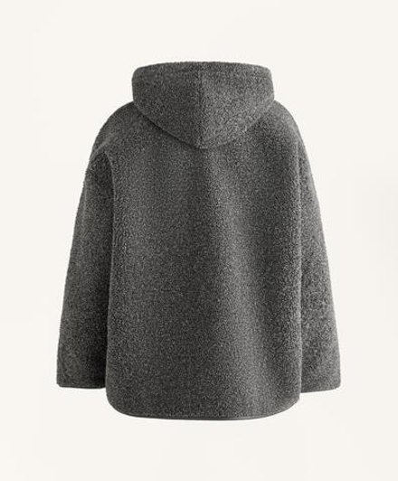 Oysho Куртка oversize из искусственной овчины с капюшоном, темно-серый меланж
