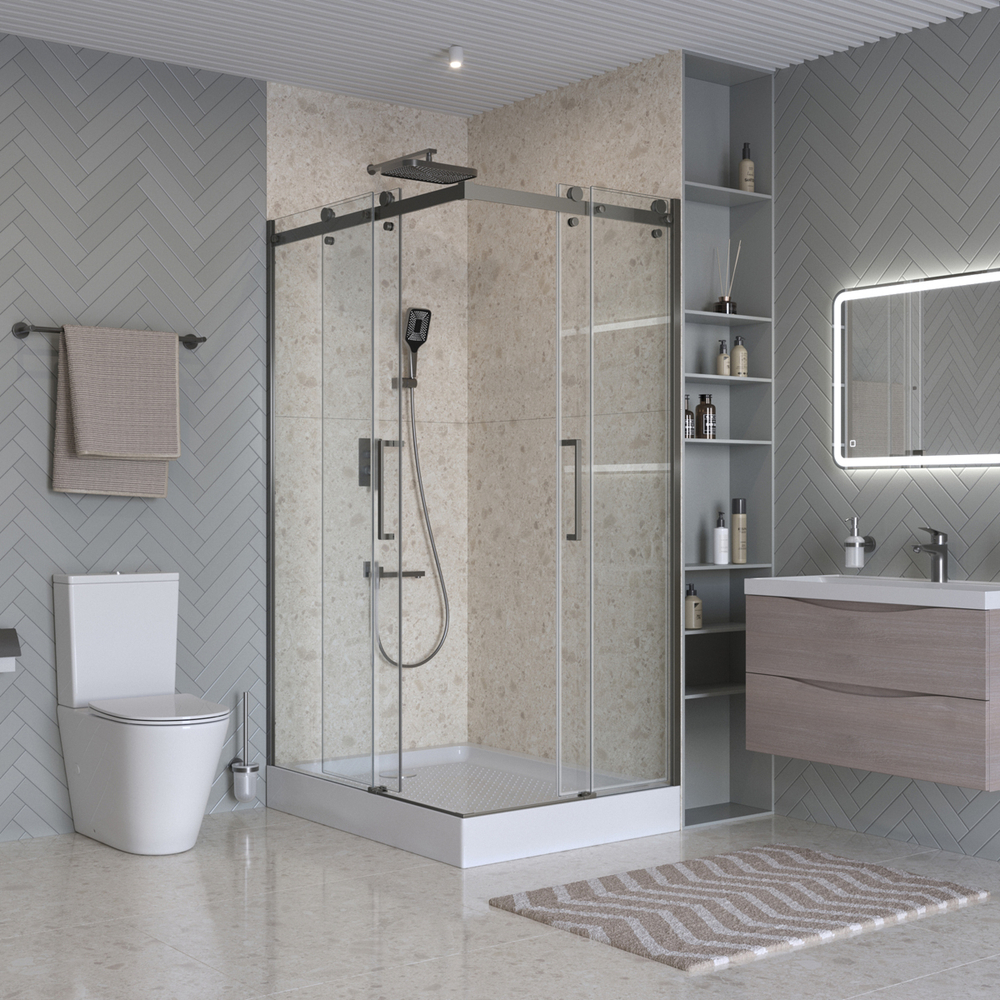 Душевой уголок 120х90см BelBagno MARINO-2-AH-2-120/90-C-GM профиль оружейная сталь, стекло прозрачное