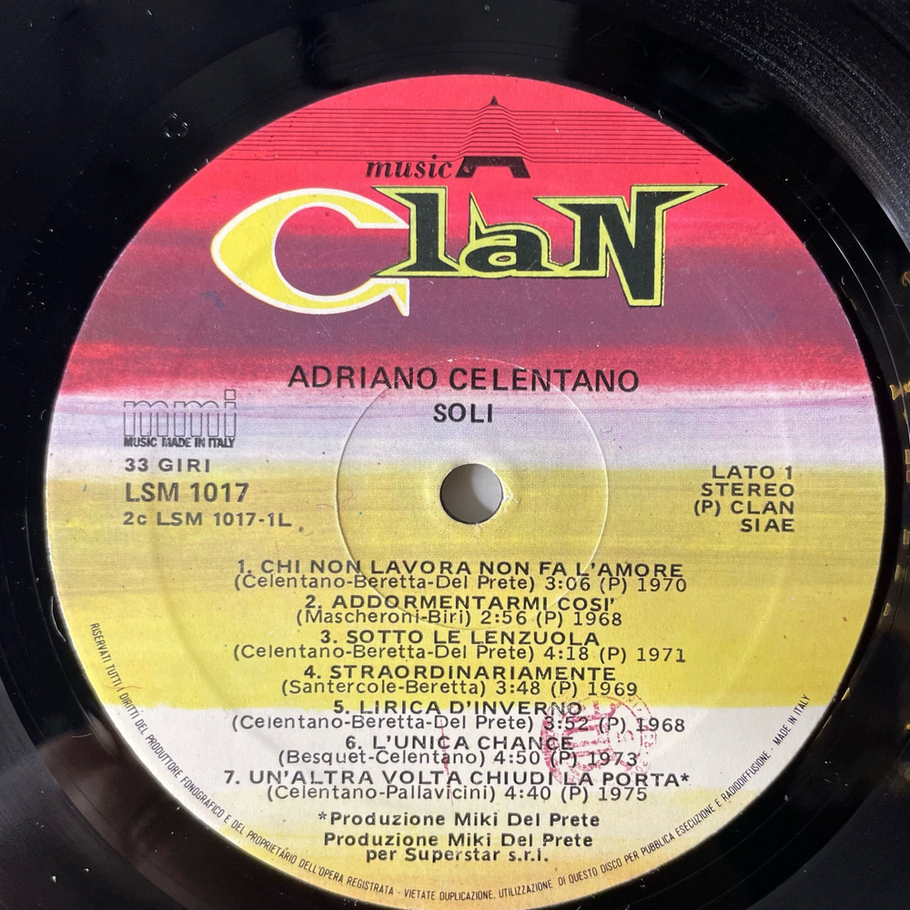 Винтажная виниловая пластинка LP Adriano Celentano Адриано Челентано Soli (Италия 1984)