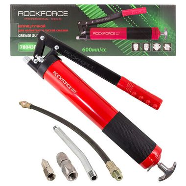 Шприц для нагнетания густой смазки ручной 600мл в комплекте с жестким(L-170мм) и гибким(L-330мм) наконечником (2штока,''под закладку'') RockForce##Rock FORCE RF-78043D