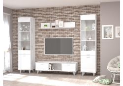 Витрина Эго ПС-1 на ножках бетон светлый / белый глянец