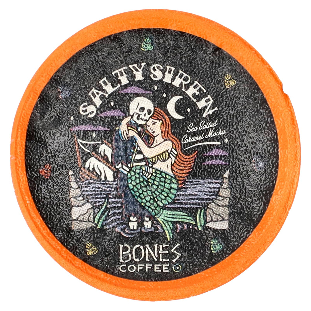 Bones Coffee Company, Salty Siren, кофейные чашки, мокко с морской соленой карамелью, 12 чашек по 10 г (0,35 унции)
