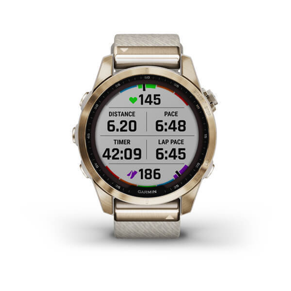 Умные часы Garmin Fenix 7S Sapphire Solar титановый кремовый с нейлоновым ремешком