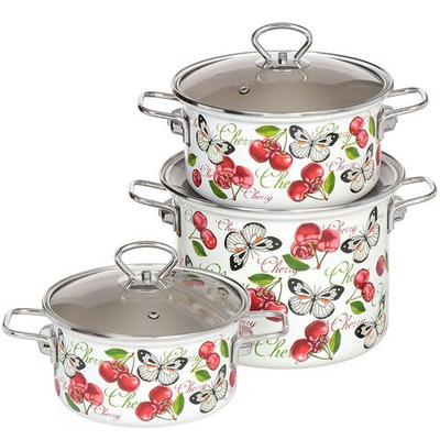 Набор эмалированной посуды 6 пр, кастрюли 1.9,2.5,5 л, Керчь, Черешенка-5-1-Элит