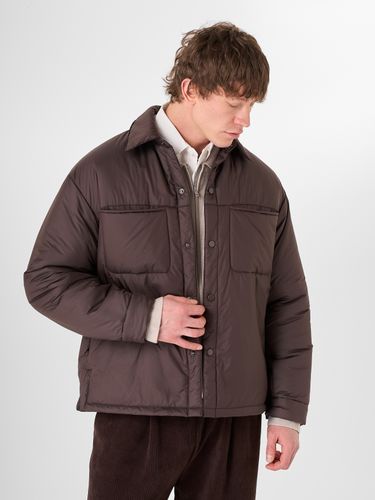 Шоколадный пуховик-рубашка на кнопках