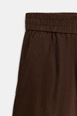 ZARA ШОРТЫ ИЗ СМЕСОВОГО ЛЬНА С ЭЛАСТИЧНЫМ ПОЯСОМ, КОРИЧНЕВЫЙ