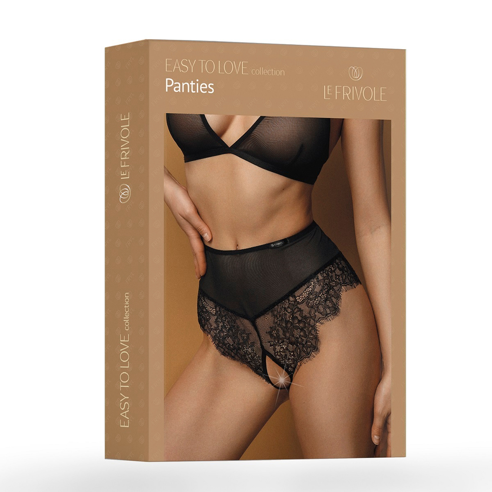 Трусики с доступом высокой талией и кружевом шантильи Le Frivole черные 42-44