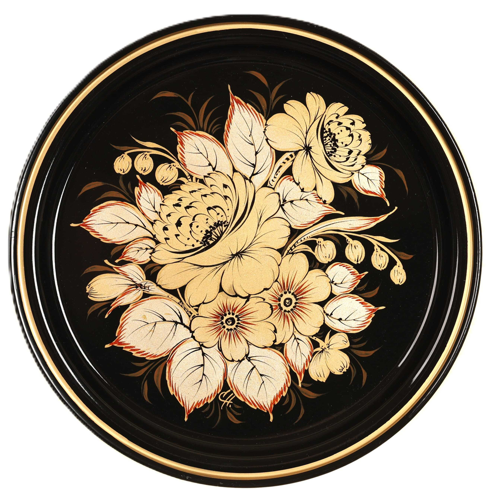 Жостовский поднос декоративный, размер 22 см (A5), металлический