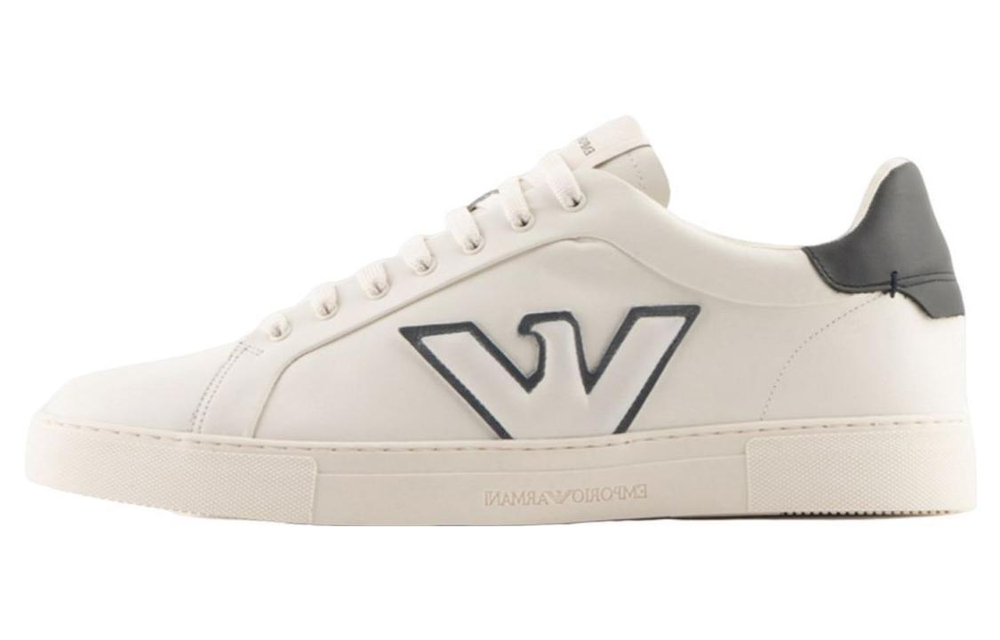 EMPORIO ARMANI Armani cowhide lace-up round toe comfortable fashion sneakers men's white