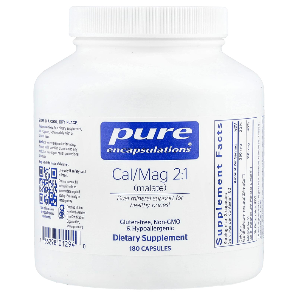Pure Encapsulations, Cal / Mag 2: 1 (малат), 180 капсул
