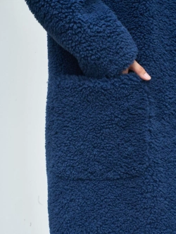 Шуба чебурашка тедди из экомеха, синяя, Северина