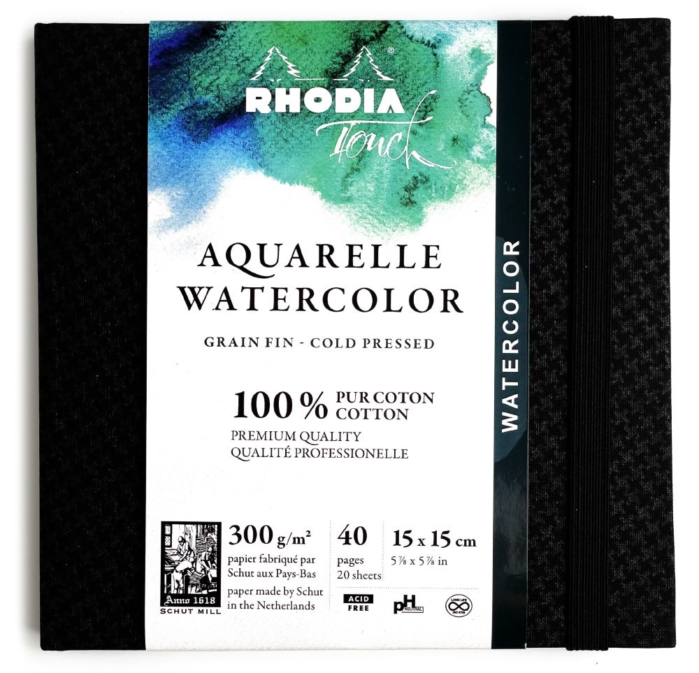 Альбом для акварели Rhodia Touch в твердой обложке 15х15 см 300 гр черный (116142C) 2