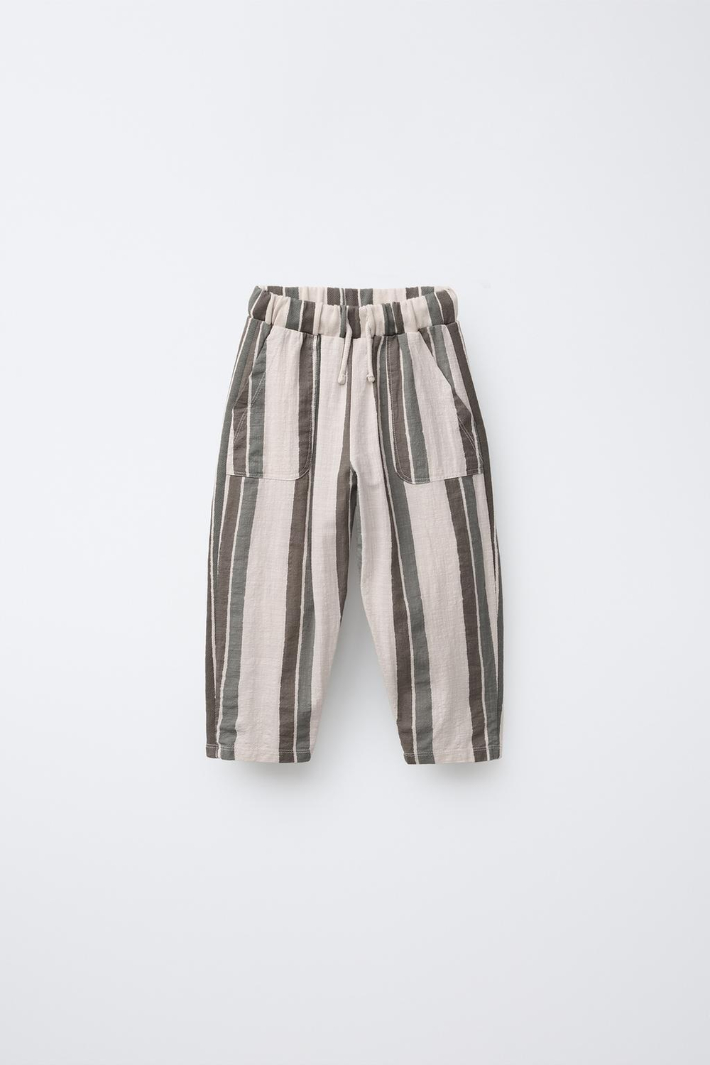 ZARA БРЮКИ BAGGY В КОНТРАСТНУЮ ПОЛОСКУ, СВЕТЛО-БЕЖЕВЫЙ