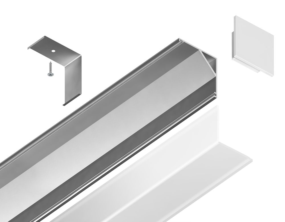 Ambrella Алюминиевый профиль угловой квадратный 15.7*15.7 для светодиодной ленты до 9,78мм Alum Profile GP2150AL