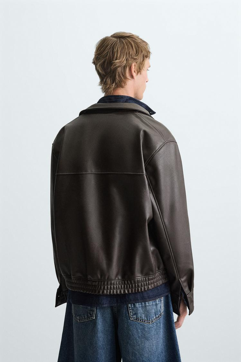 ZARA КУРТКА-БОМБЕР ИЗ ИСКУССТВЕННОЙ КОЖИ, ШОКОЛАДНО-КОРИЧНЕВЫЙ