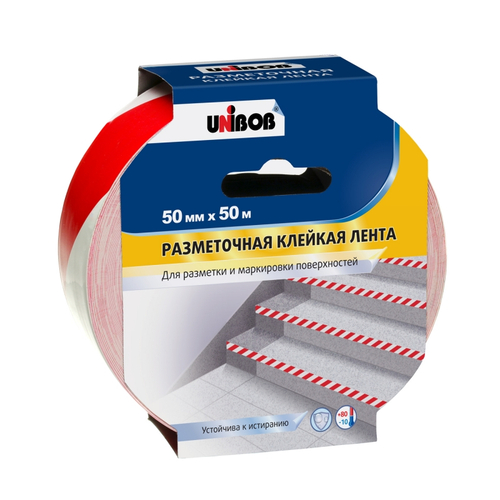 Клейкая лента разметочная 50мм*50м 150мкм UNIBOB красно-белая