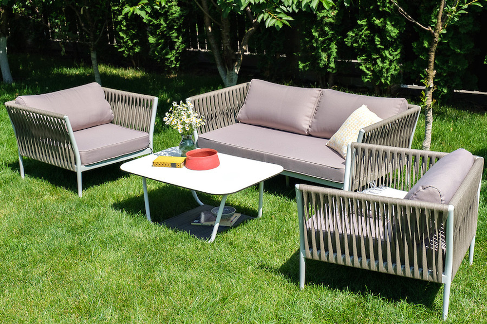 "Касабланка" лаунж-зона плетеная из роупа 4-местная, цвет серый