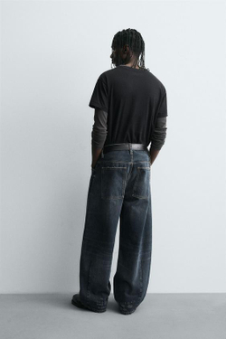 ZARA ДЖИНСЫ BALLOON FIT С ЭФФЕКТОМ ПОТЕРТОСТИ, СЕРО-СИНИЙ