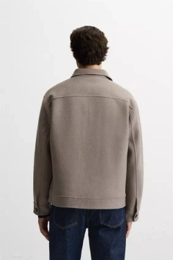 ZARA КУРТКА-РУБАШКА ИЗ СМЕСОВОЙ ШЕРСТИ, СЕРО-КОРИЧНЕВЫЙ