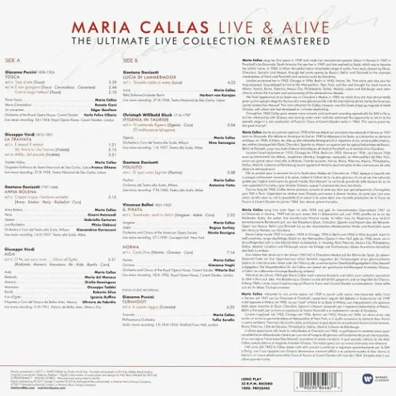 MARIA CALLAS MARIA CALLAS: LIVE AND ALIVE LP