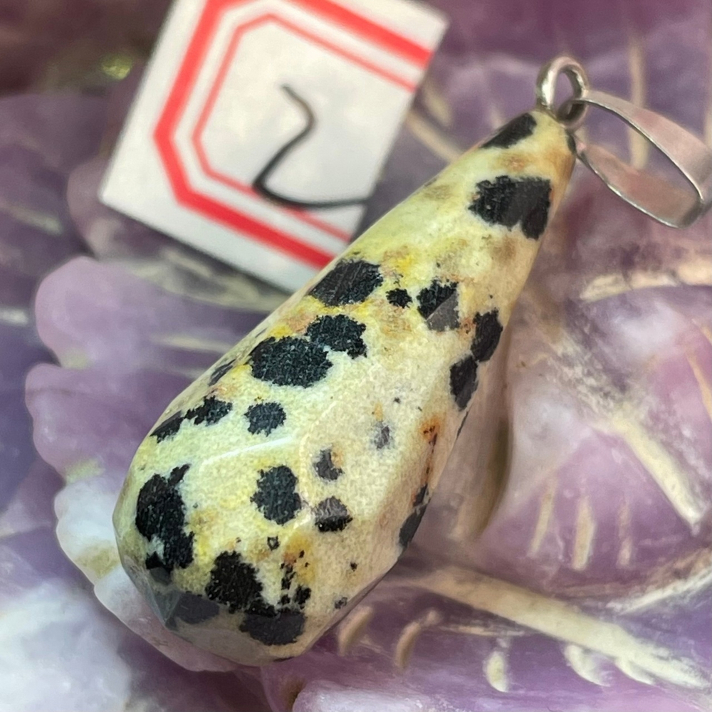 37226 Яшма Далматин Кулон Капля вытянутая грань 25мм