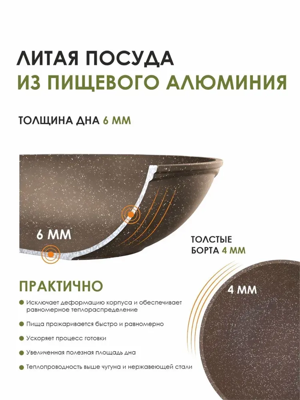 Сковорода ВОК "Мечта" Гранит с несъемной ручкой 28 см