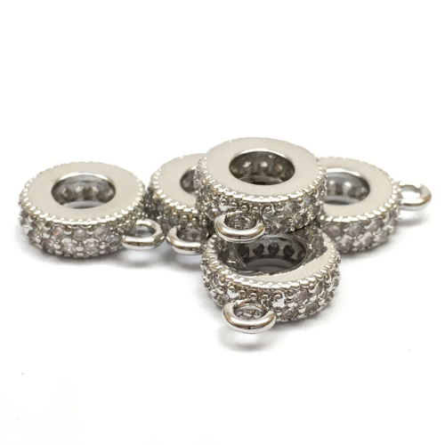 Бейл для шнура с фианитами 12х10х3 мм, родий