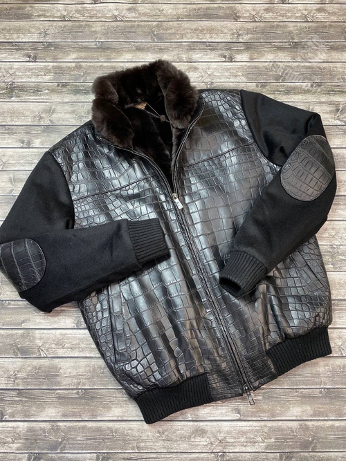 Бомбер Loro Piana с мехом со вставками кожи крокодила