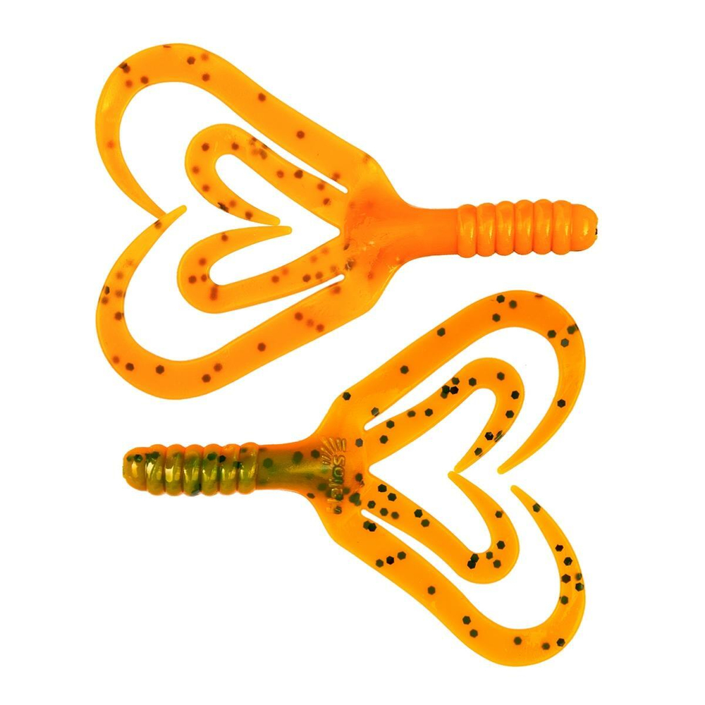 Твистер несъедоб. Credo Four tail 3,35"/8,5 см Pepper Green & Orange 100шт. (HS-20-018-N) Helios