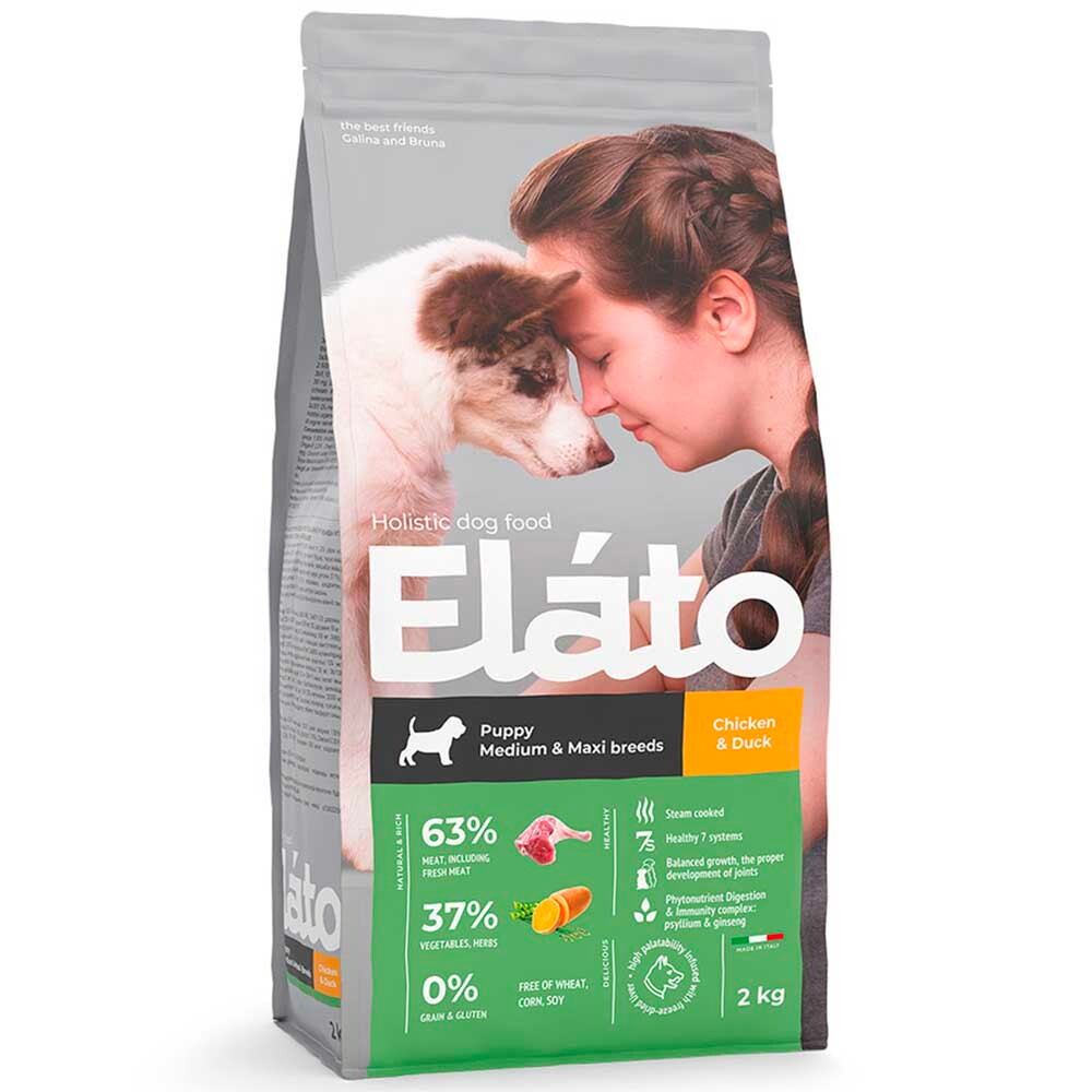 Elato Holistic корм для щенков средних и крупных пород с курицей и уткой (Puppy Medium & Maxi Chicken & Duck)