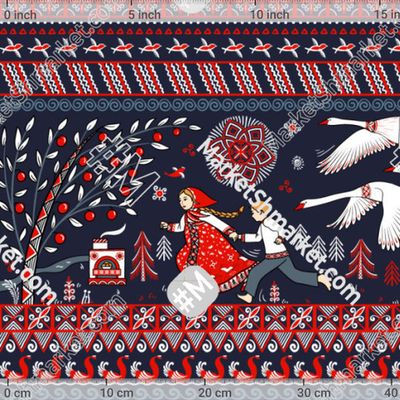 Гуси-лебеди в стиле мезенской росписи by Irina Skaska 174 DPI