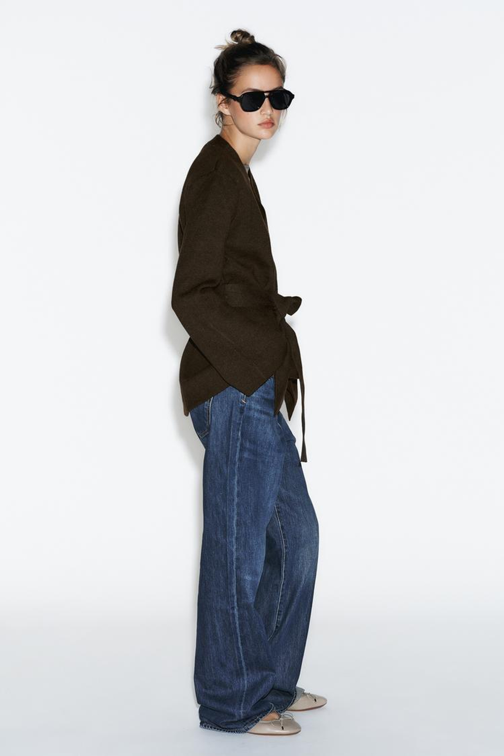 ZARA КАРДИГАН С ПОЯСОМ, КОРИЧНЕВЫЙ