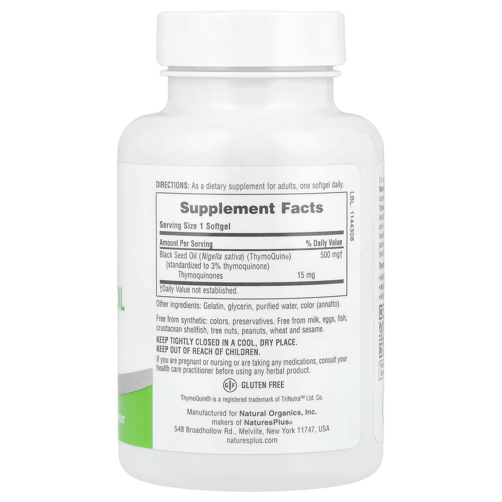 NaturesPlus, Pro ThymoQuin®, масло черного тмина 500, 60 капсул (500 мг в каждой капсуле)