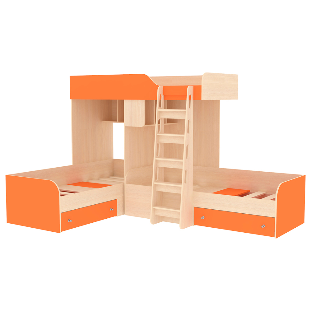 Кровать-чердак КарИВи Трио  Дуб Молочный Оранжевый